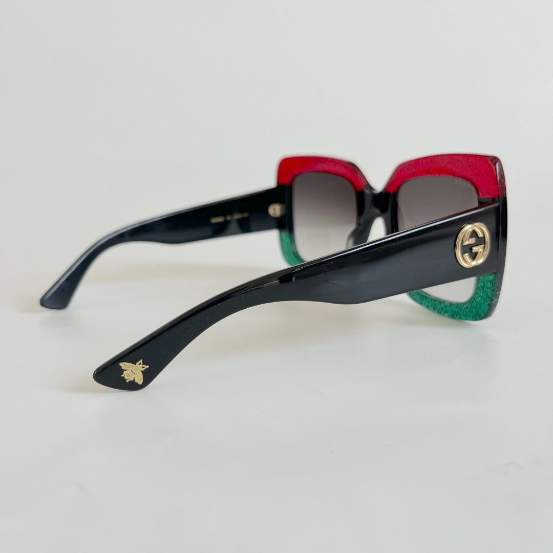 Gucci Red/Green Glitter GG0083S Oversized Square Sunglasses