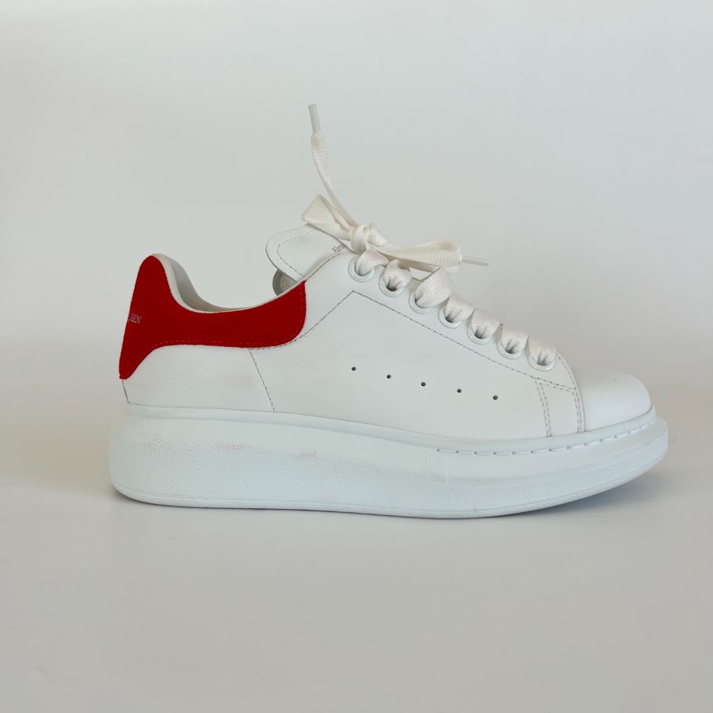 Alexander McQueen white leather oversized lace up sneakers, 37.5