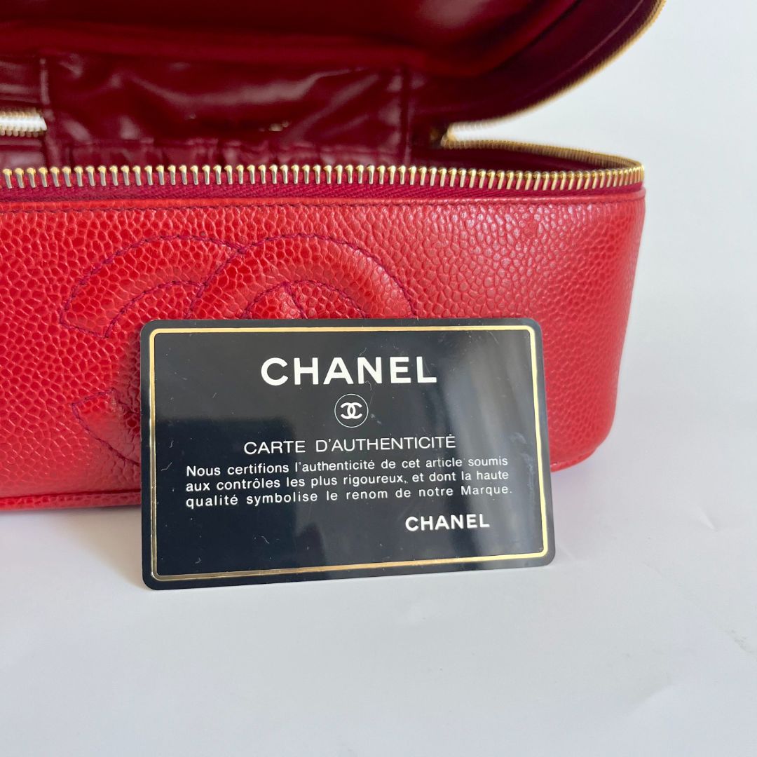 Chanel Red Caviar Leather Vanity Vintage Top Handle Bag - BOPF