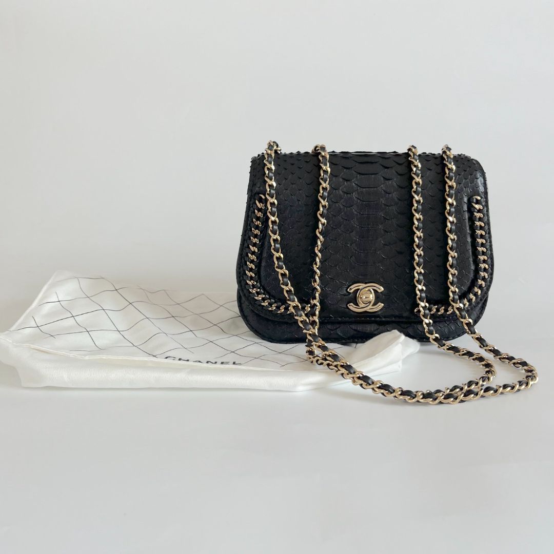 Rent Buy CHANEL Python Double Flap Bag Silver