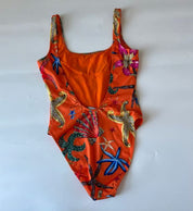 Versace orange printed one piece bathing suit