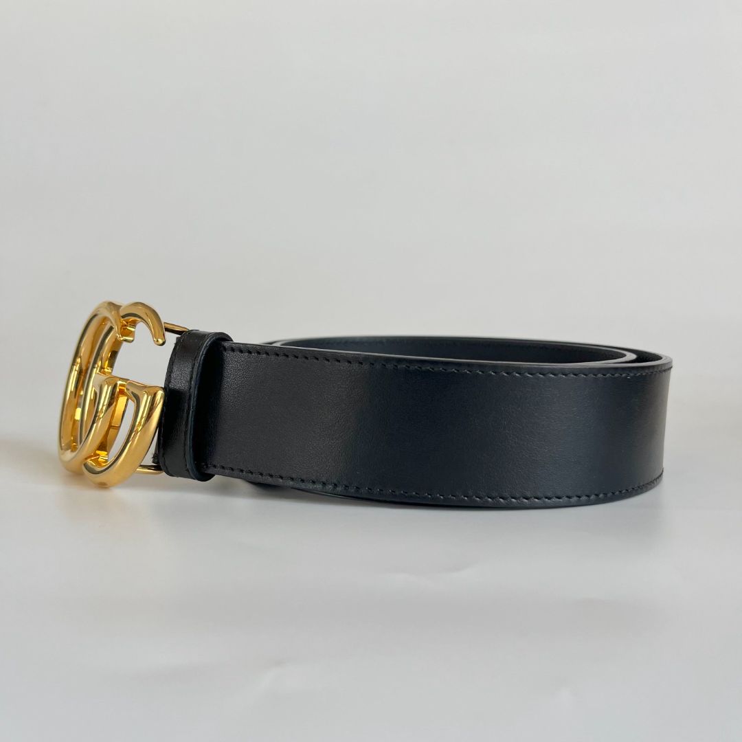 Gucci Black Leather GG Marmont Buckle Belt 80CM