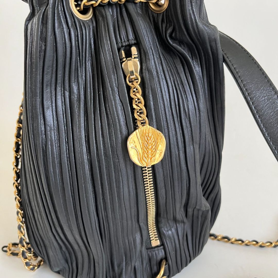 Chanel Coco Pleats Pleated Crumpled Calfskin Backpack