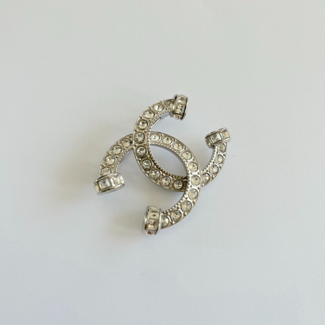 Chanel Crystal Silver Brooch