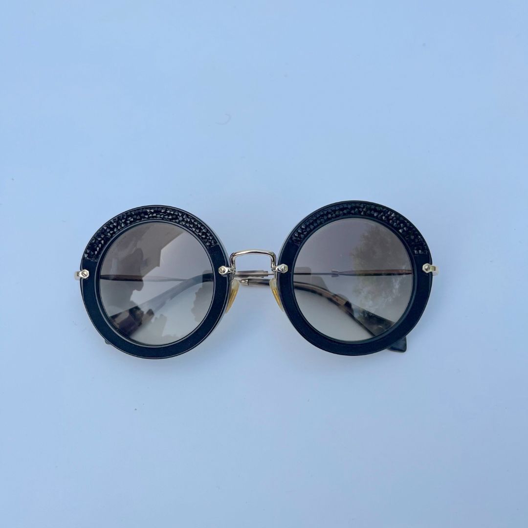 Frame Sunglasses Round Studded Sunglasses Miu Mi Black Rounded