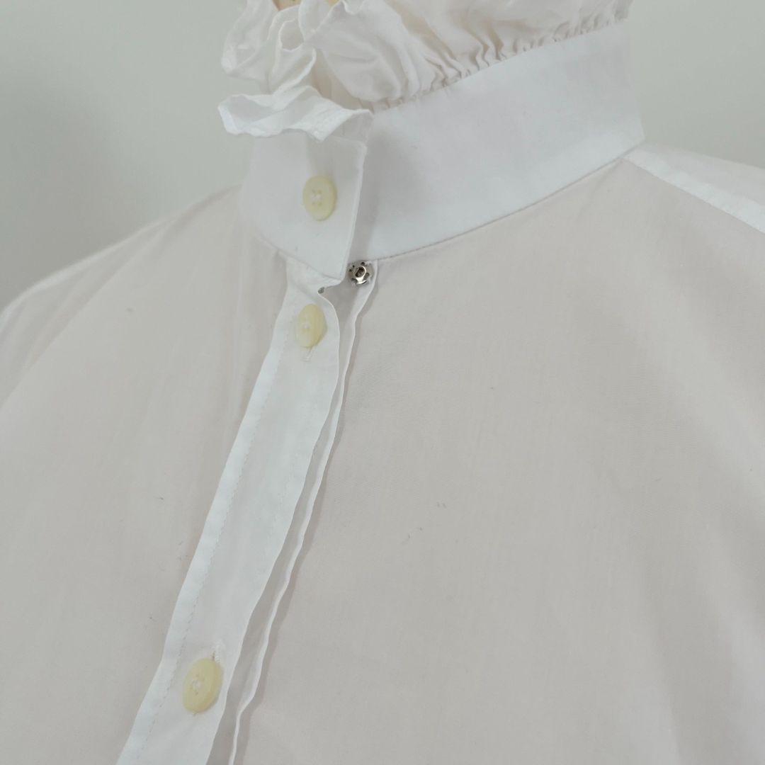 Dolce & Gabbana white cotton short with ruffle detail on collar and cuffs