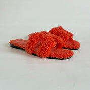 Hermes shearling orange oran sandals, 39
