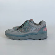 Chanel low top blue/glittery lace up sneakers, 40.5