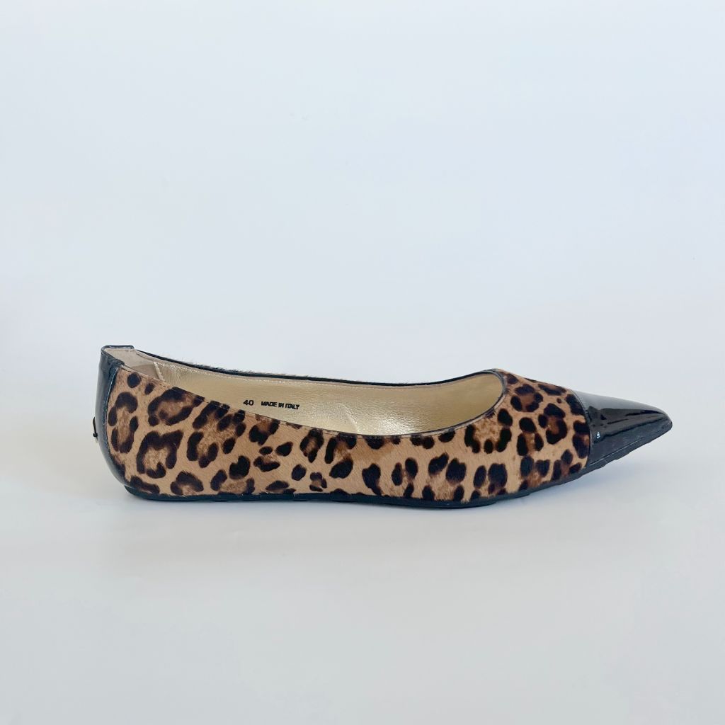 Jimmy Choo pony hair leopard print pointed toe flats, 40