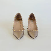 Valentino gold textured leather pointed toe pumps, 39.5