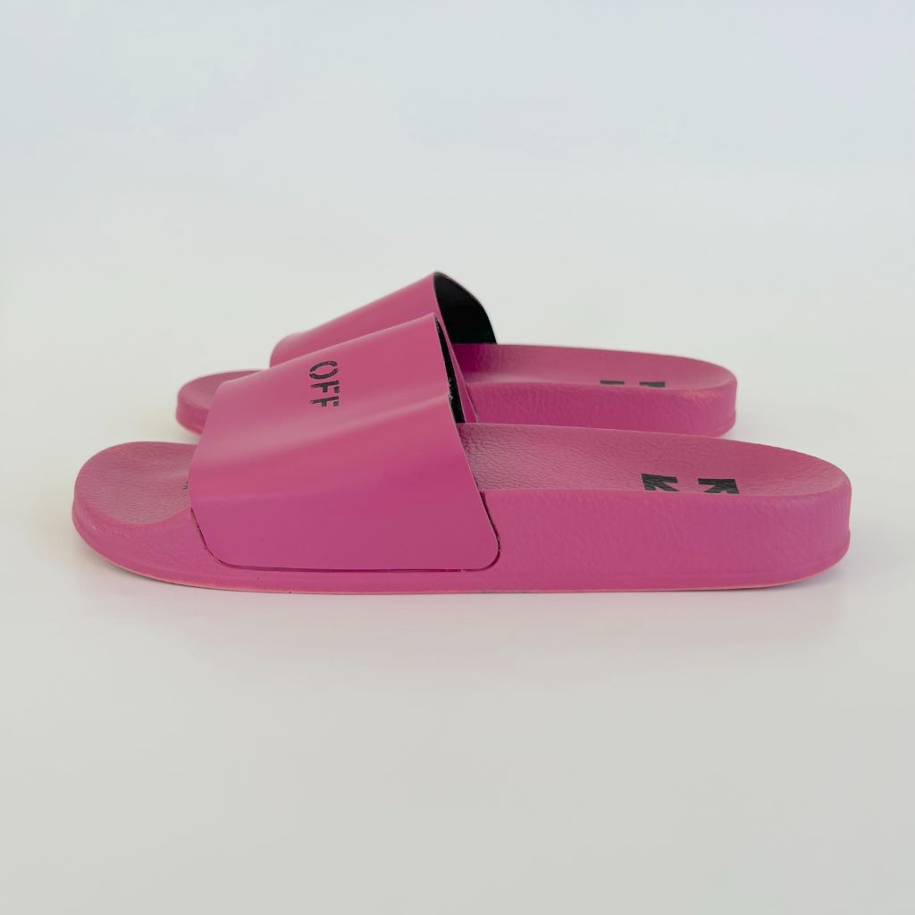 Off-white pink pool slides with black, 38