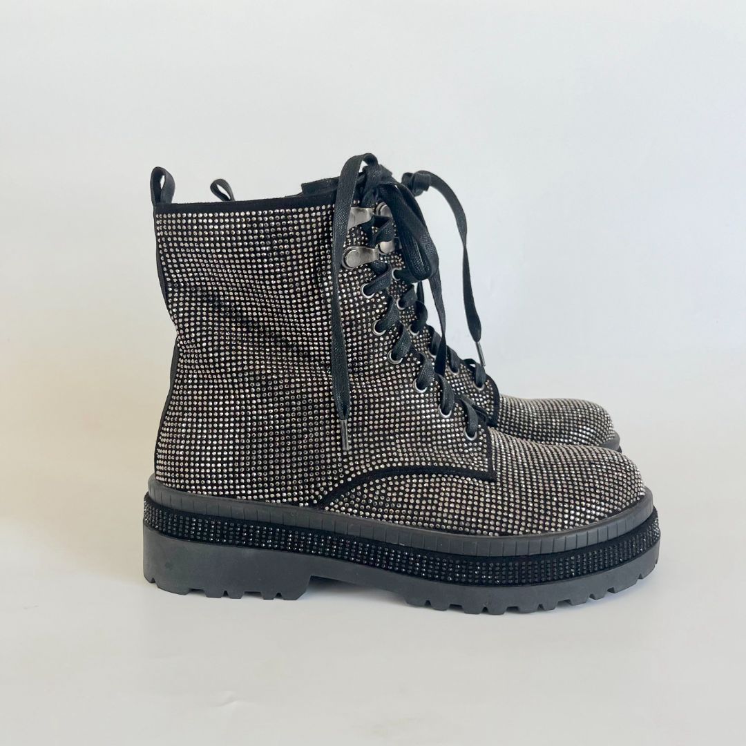 Caravela Ta-Da Studded Detail Combat Block Heel Boots, 37