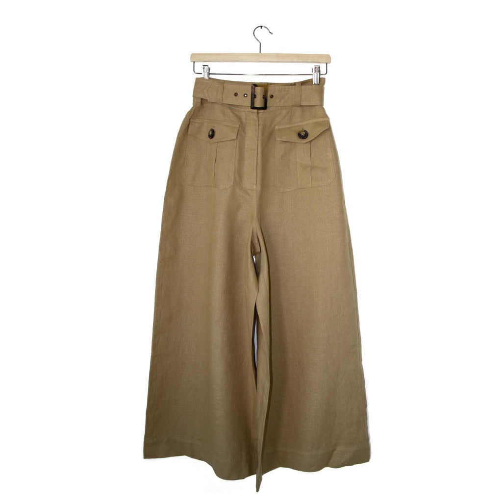 Zimmermann beige high-waist linen wide leg trouser with belt