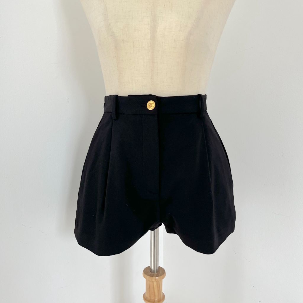 Versace black high waist wool blend mini shorts