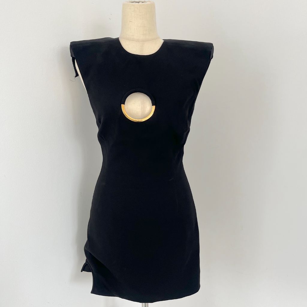 Versace Black Sleeveless Padded Shoulder Dress - BOPF