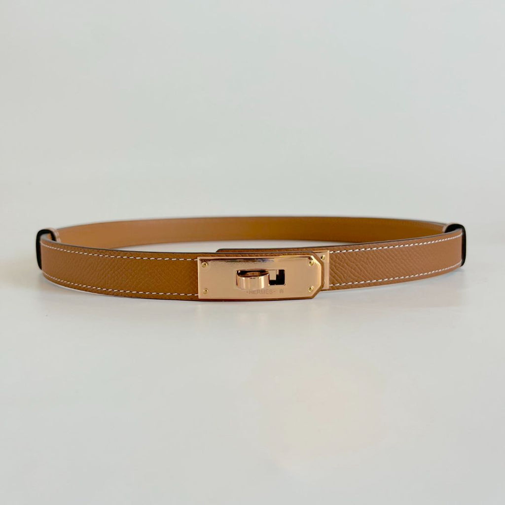 Hermes Kelly Epsom Calfskin Belt Black Rosegold Plated Buckle