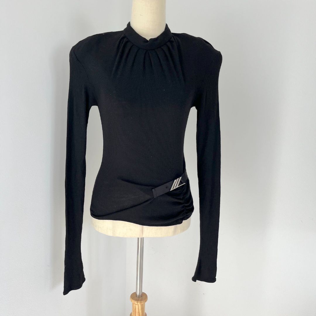 Attico Black Long Sleeve Padded Wool Top