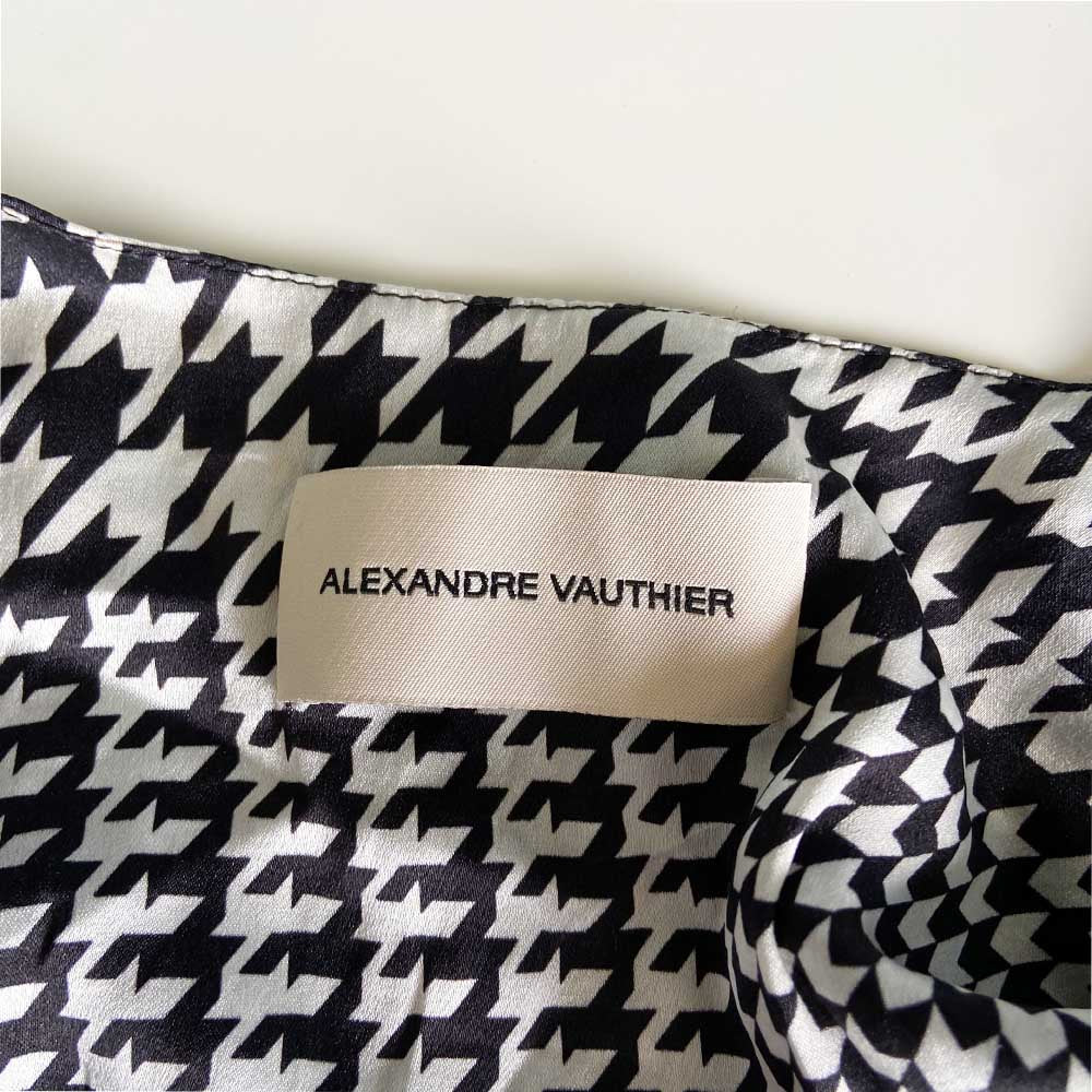 alexandre vauthier houndstooth pleated dress Alexandre Vauthier V-Neck Houndstooth Print Silk Blend Mini Dress - BOPF