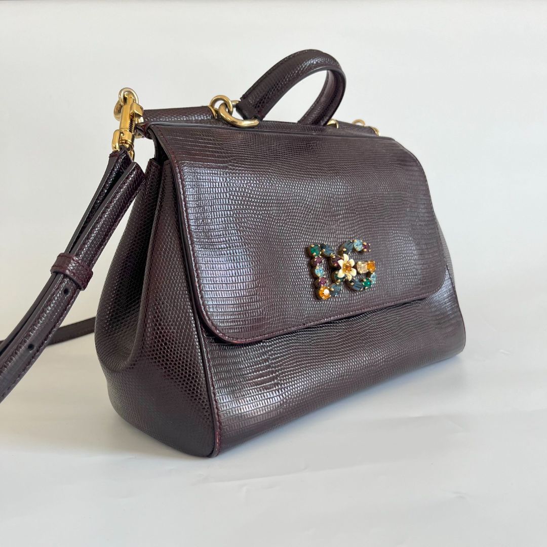 Dolce & Gabbana Medium Leather Iguana Print Sicily Bag