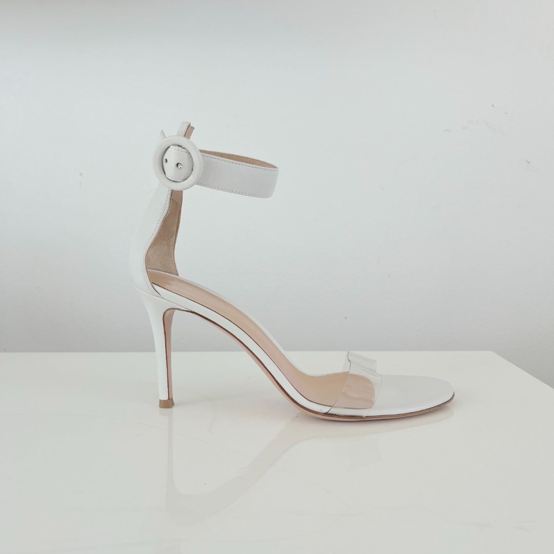 Gianvito Rossi White Leather Portofino Ankle Strap Sandals, 38