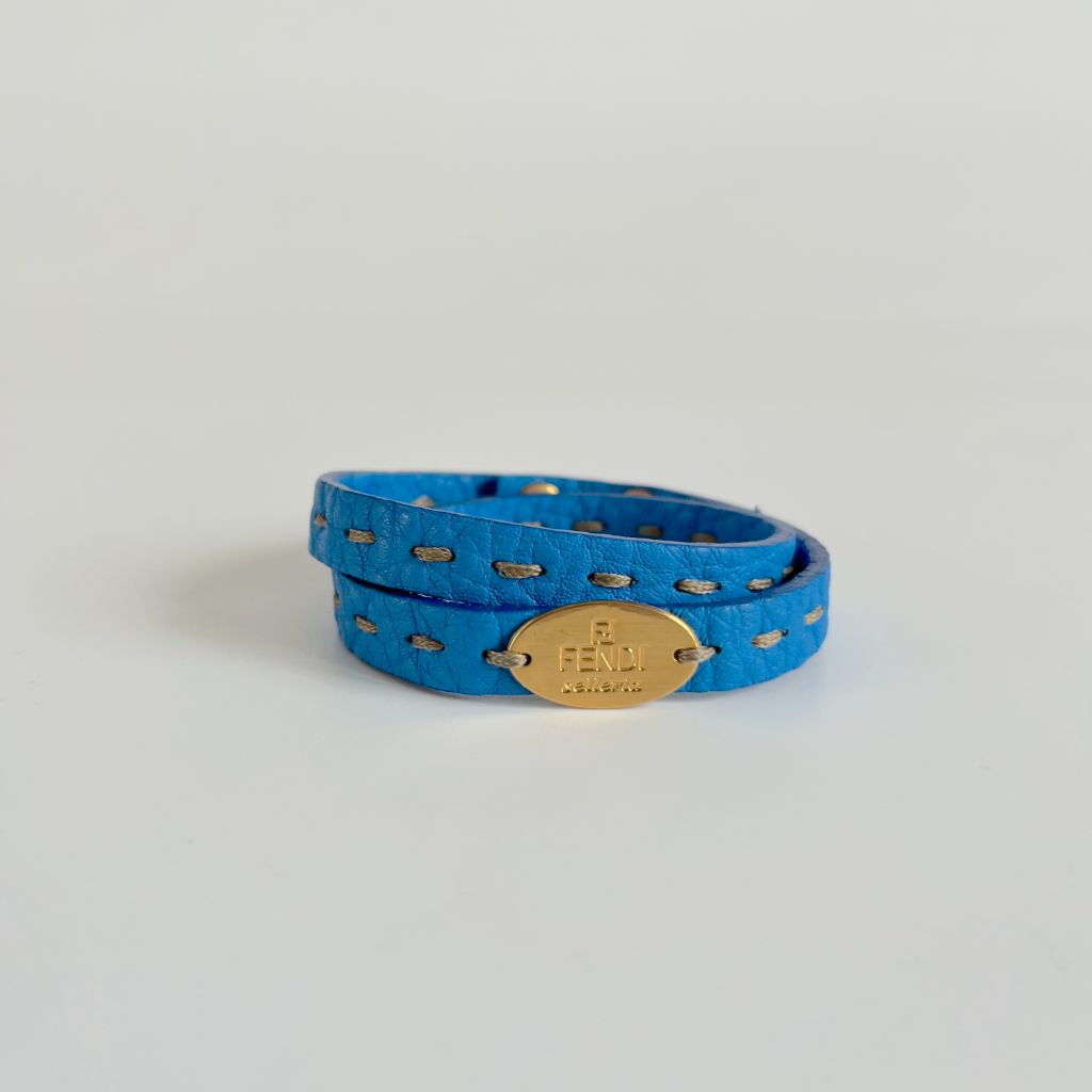 Fendi blue selleria double wrap bracelet