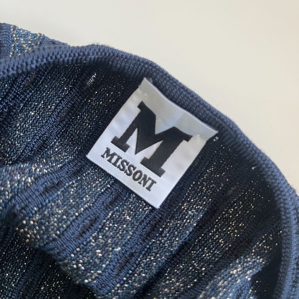 M Missoni knitted sleeveless pleated navy/gold glittery midi dress - BOPF | Business of Preloved Fashion M Missoni knitted sleeveless pleated navy/gold glittery midi dress - BOPF | Business of Preloved Fashion