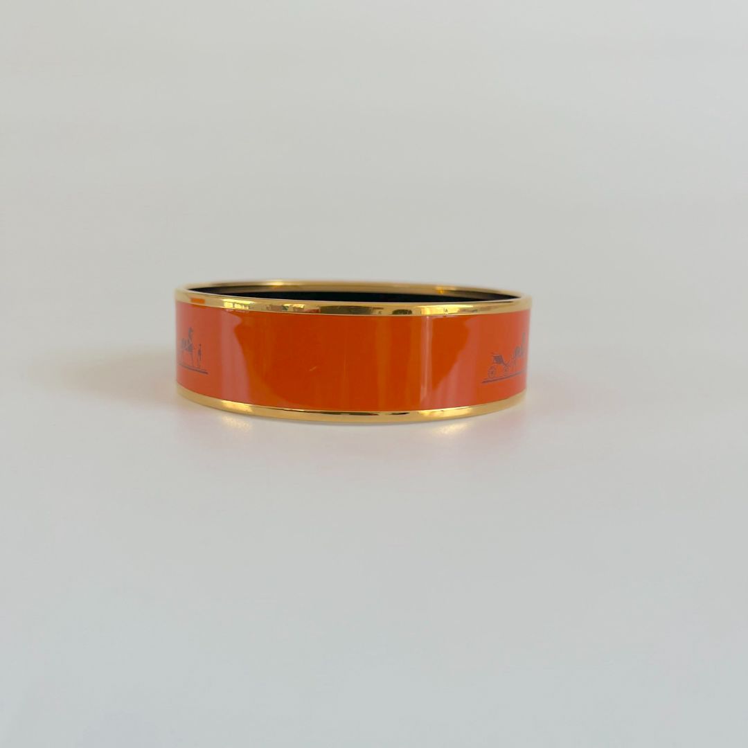 Hermès Orange Casaque Enamel Calèche Wide Bangle Bracelet