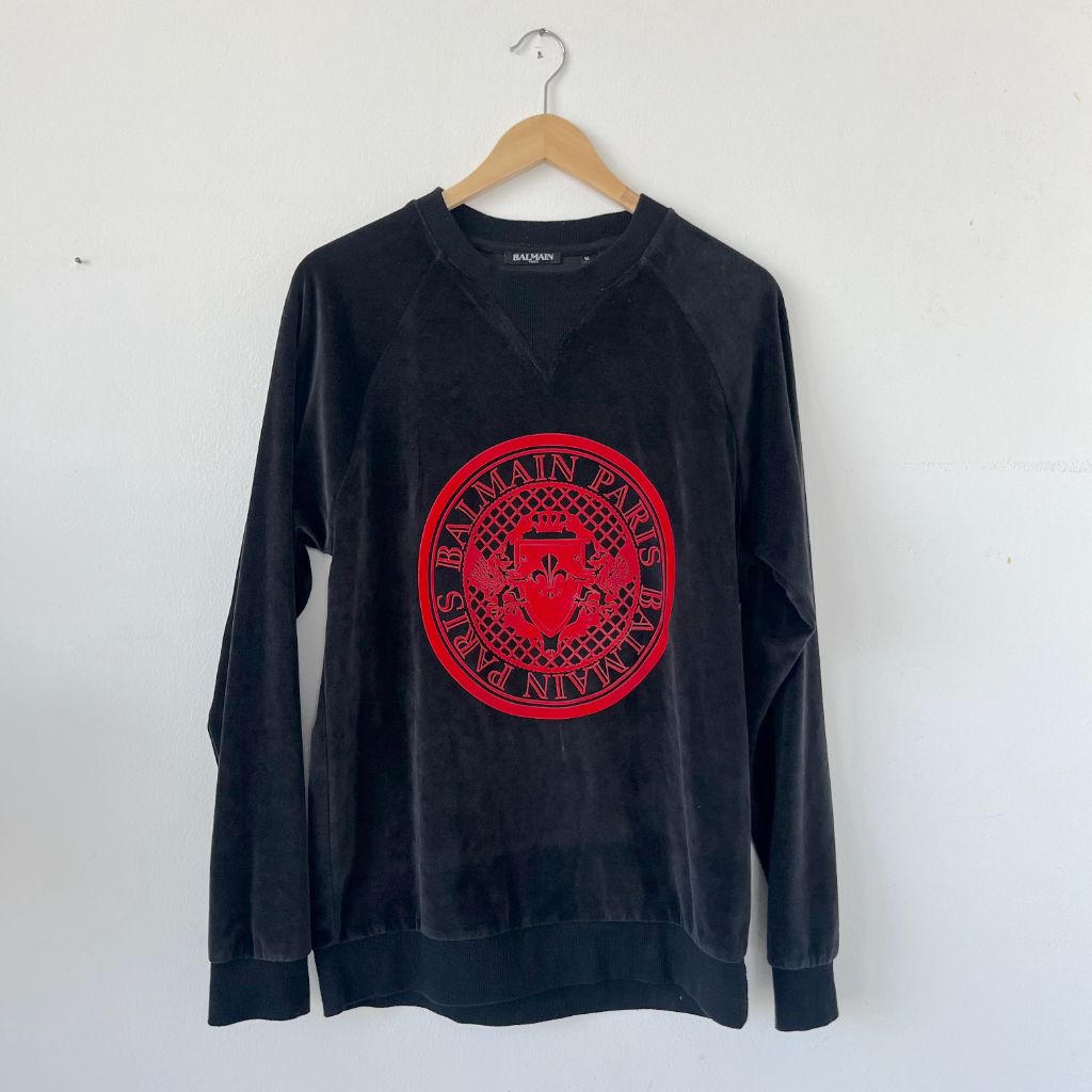 Balmain black velvet long sleeve sweater