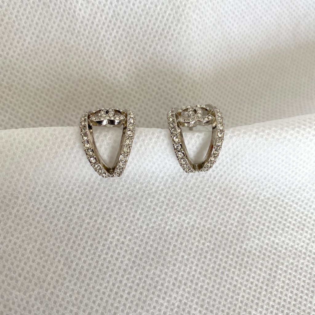 Chanel Curved Half Hoop Earrings with Crystals