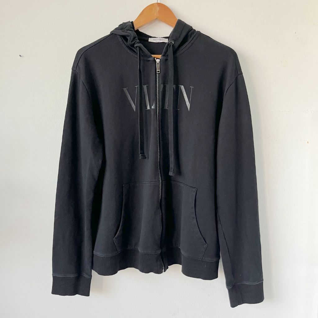 Valentino black zip up hoodie with black VLTN logo