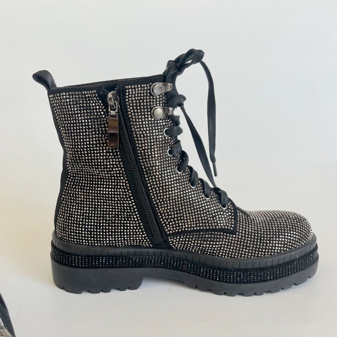 Caravela Ta-Da Studded Detail Combat Block Heel Boots, 37