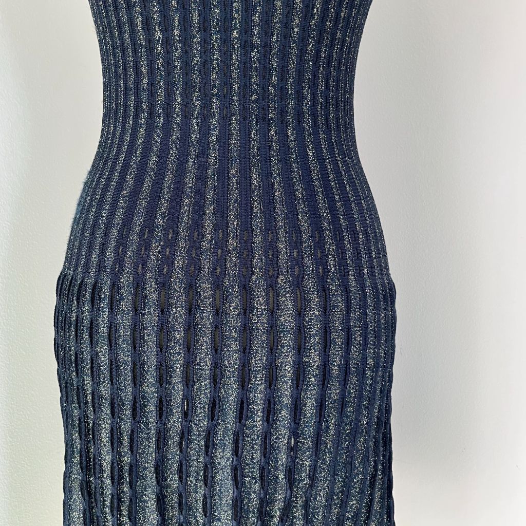 M Missoni knitted sleeveless pleated navy/gold glittery midi dress - BOPF | Business of Preloved Fashion M Missoni knitted sleeveless pleated navy/gold glittery midi dress - BOPF | Business of Preloved Fashion