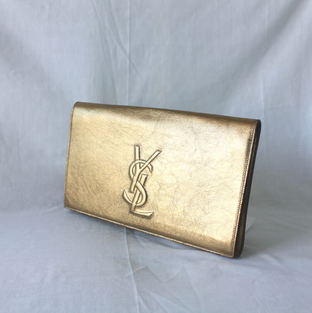 Saint Laurent Metallic Gold Leather Belle De Jour Flap Clutch