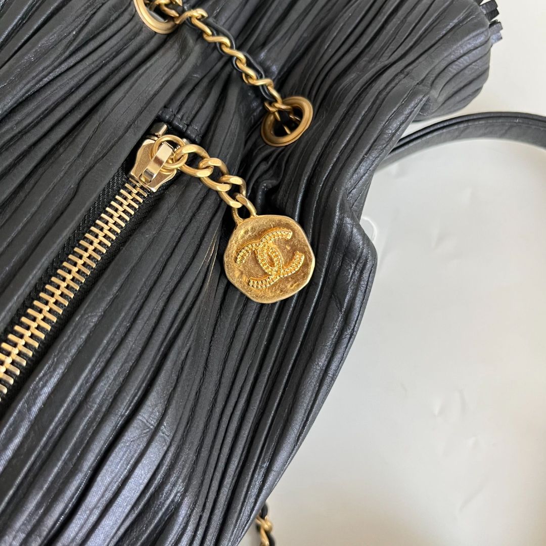Chanel Coco Pleats Pleated Crumpled Calfskin Backpack