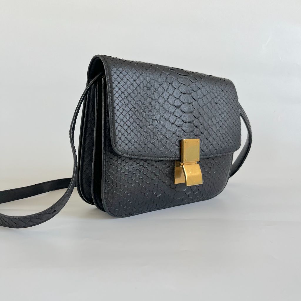 Celine black python medium classic box bag - BOPF