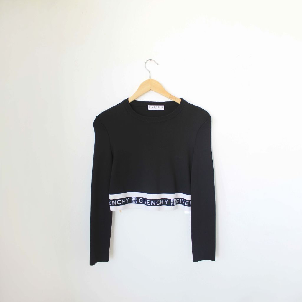 Givenchy Long Sleeve Logo Band Crop Top