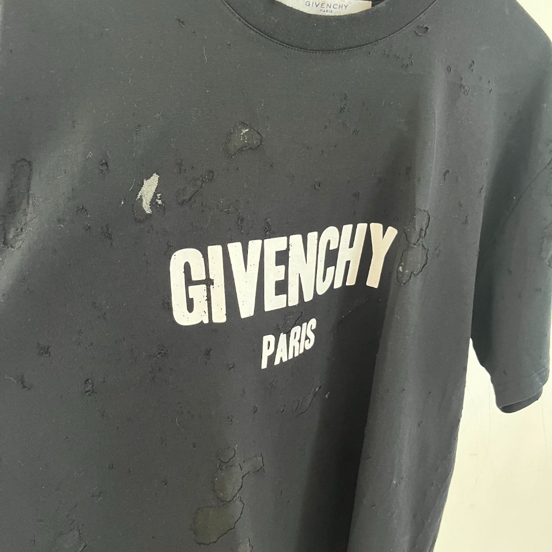 Givenchy Men's Black Logo-Print Distressed Cotton T-Shirt