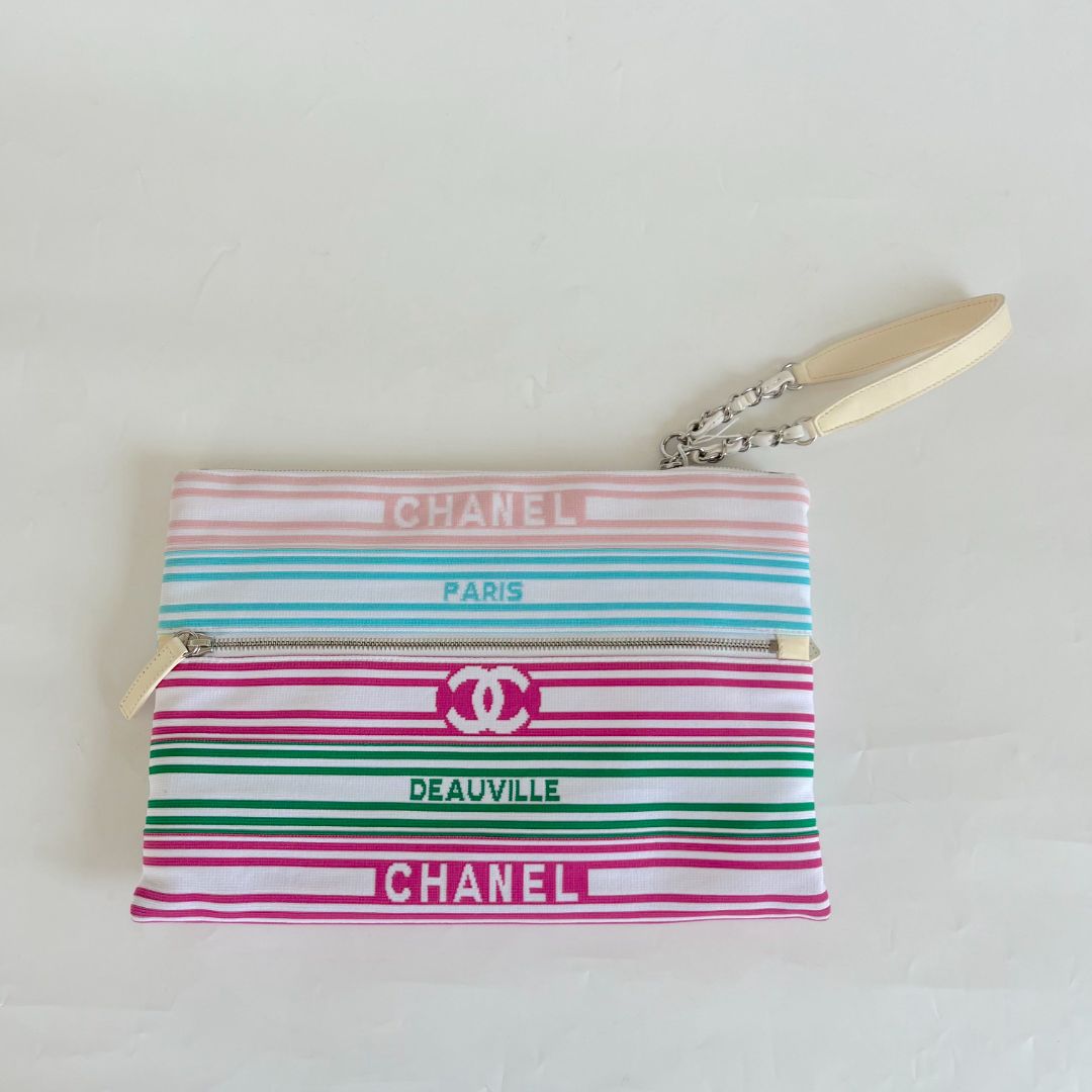 Chanel Multicolor Striped Jersey Venise Biarritz clutch