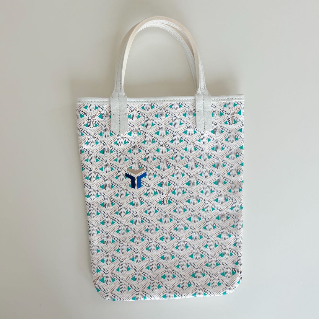 Goyard White and Blue Goyardine Canvas & Chevroches Calfskin Poitiers Claire-Voie Bag