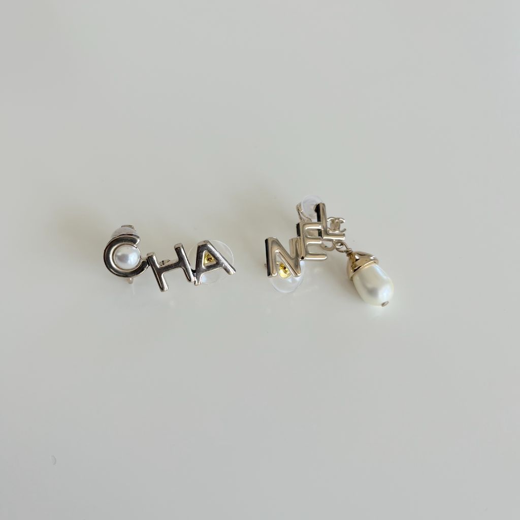 Chanel light gold CHA - NEL stud earrings - BOPF