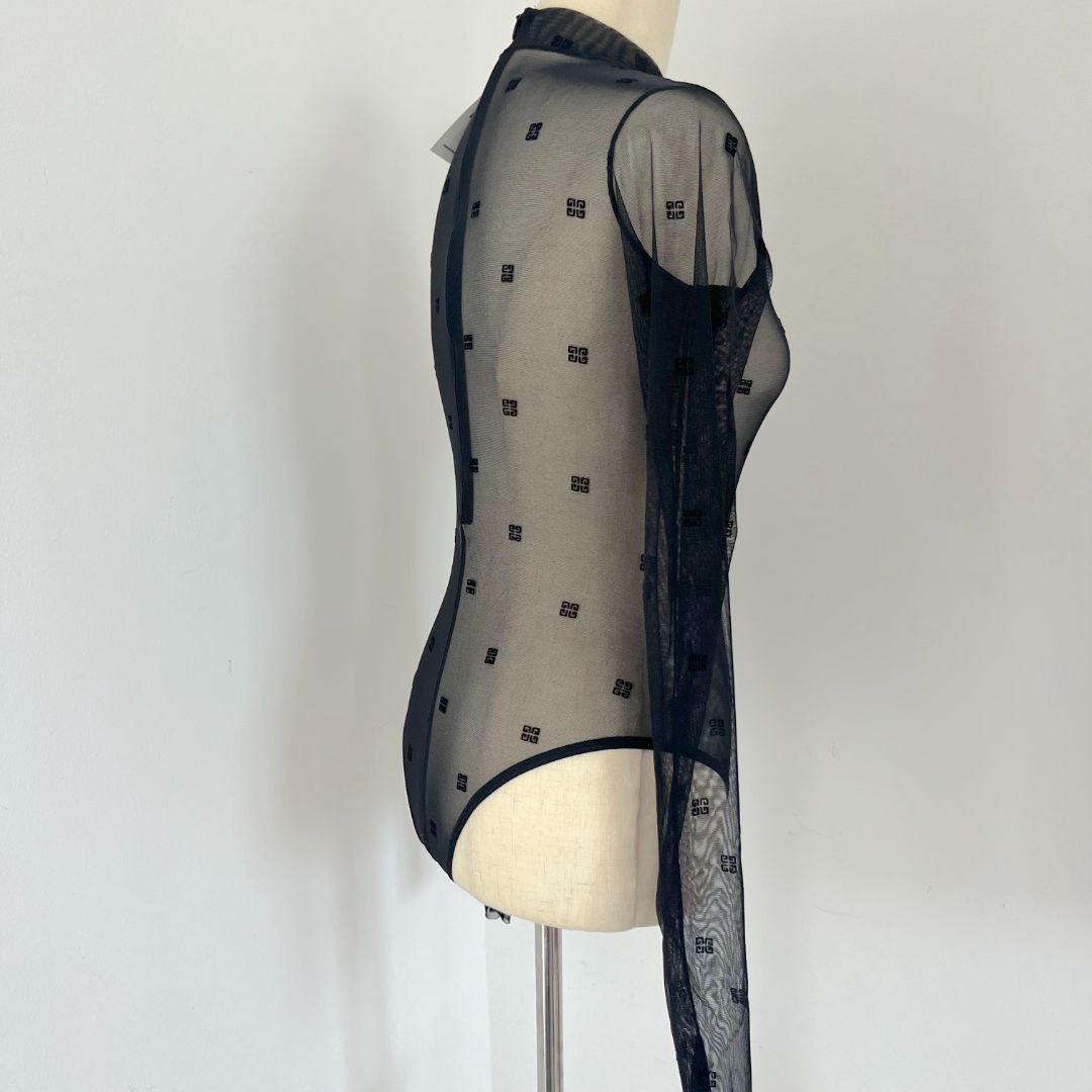 Givenchy black longsleeve 4G sheer bodysuit