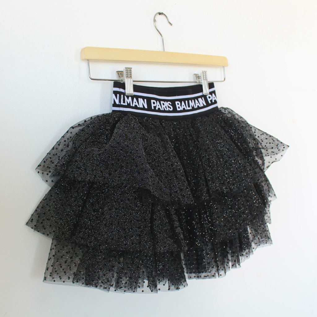Balmain Glitter Tiered Tulle Skirt, size 6A girls