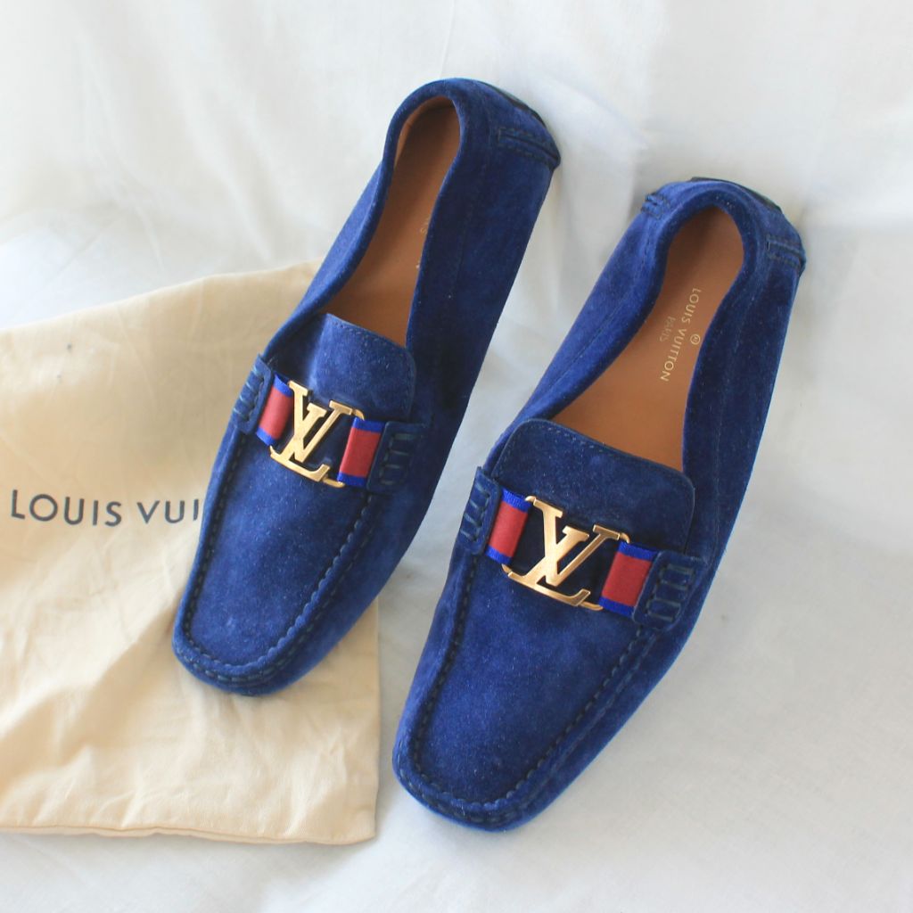 Louis Vuitton blue suede Ribbon Monte Carlo Slip On Loafers, UK9.5