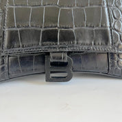Balenciaga black croc embossed small hourglass bag