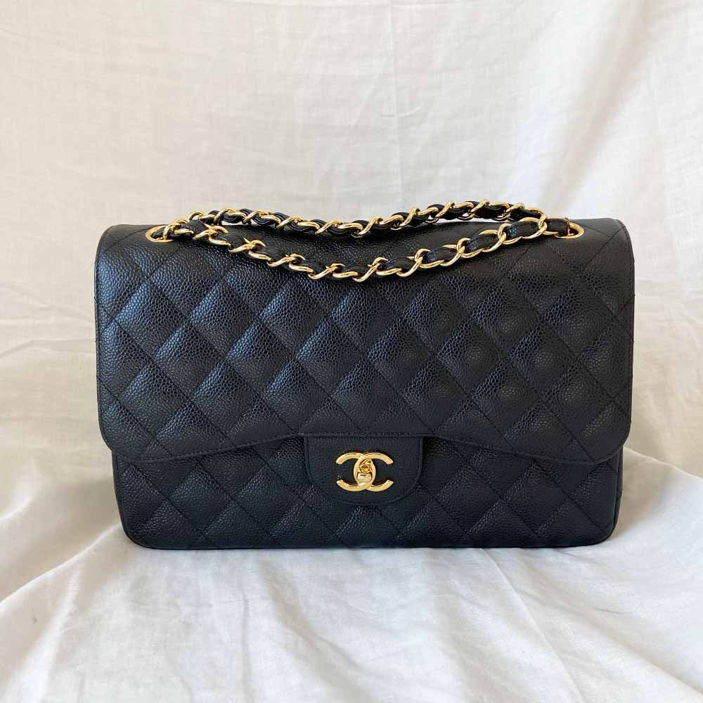 Chanel Black Jumbo Caviar Double Flap Classic Bag - BOPF