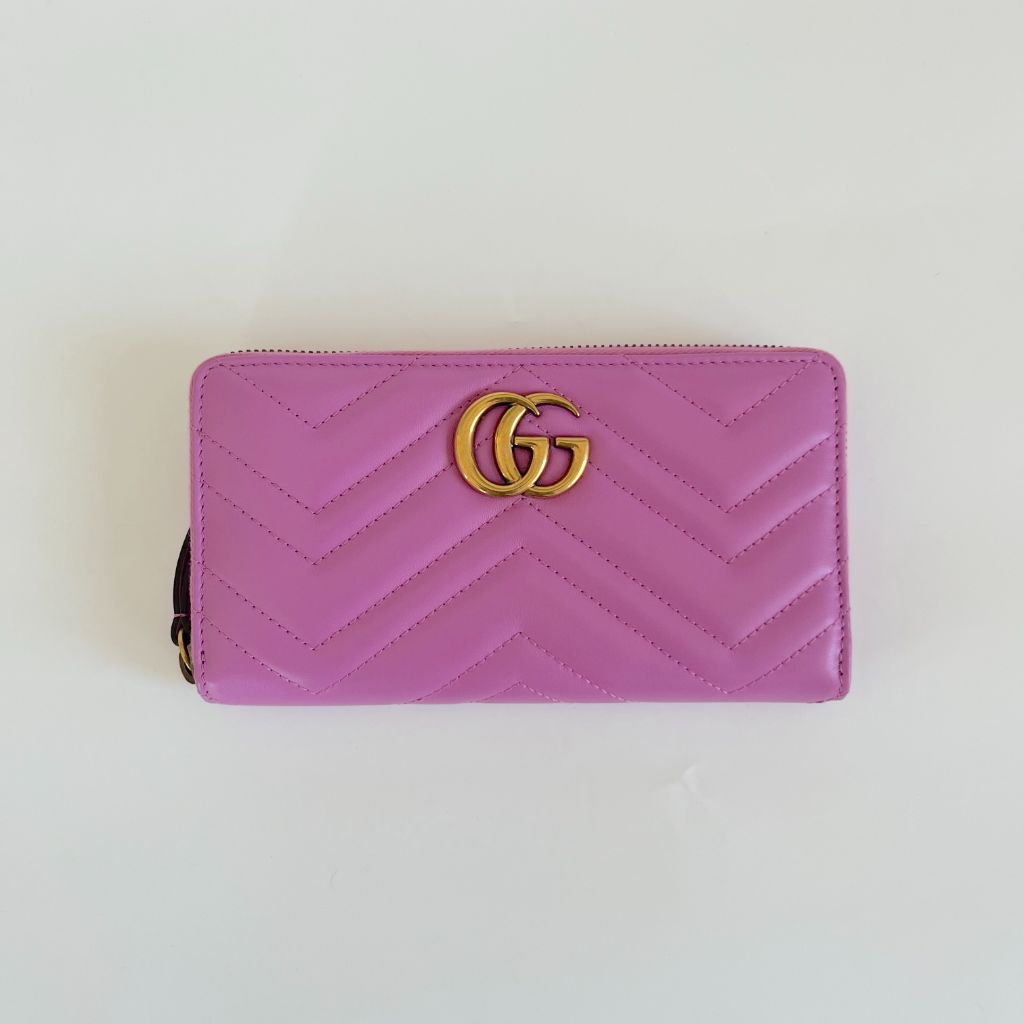 Gucci fuschia pink marmont GG continetal zip around wallet