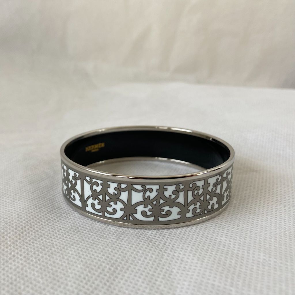 Hermes wide metal and enamel bracelet