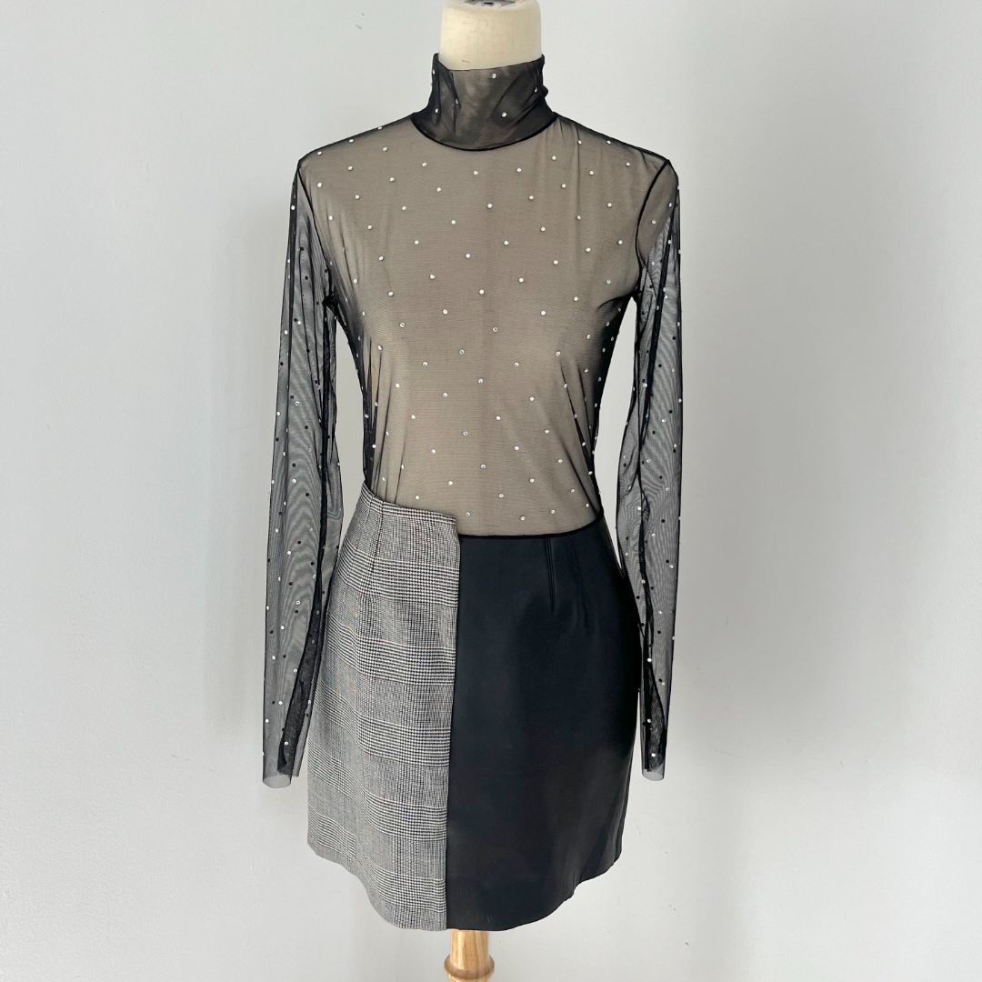 Heron Preston sheer dress with crystals and leather skirt - BOPF