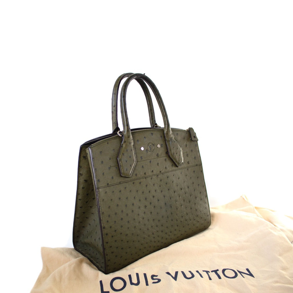 Louis Vuitton Ostrich Green Leather City Steamer Bag