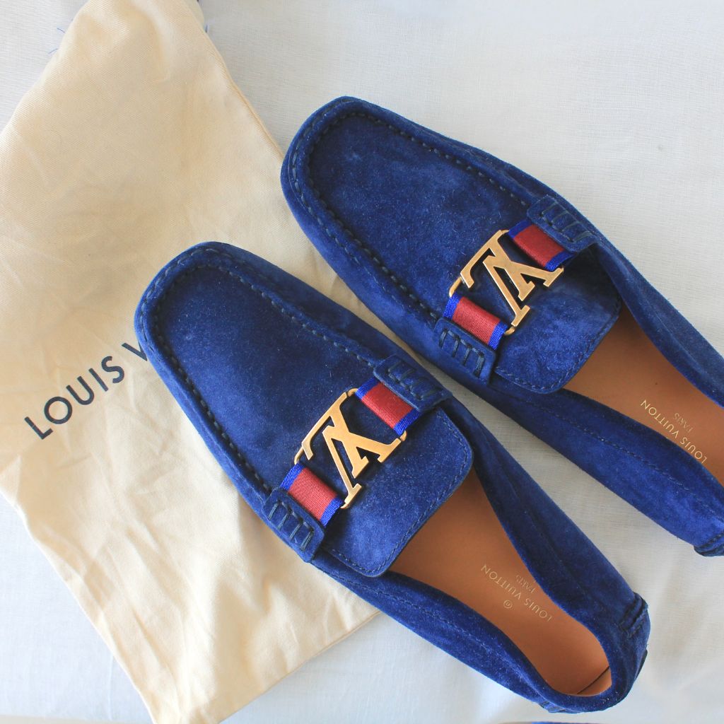 Louis Vuitton blue suede Ribbon Monte Carlo Slip On Loafers, UK9.5